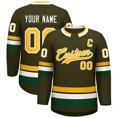 Olive Gold-White Classic Style Hockey Jersey