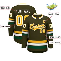 Olive Gold-White Classic Style Hockey Jersey 2