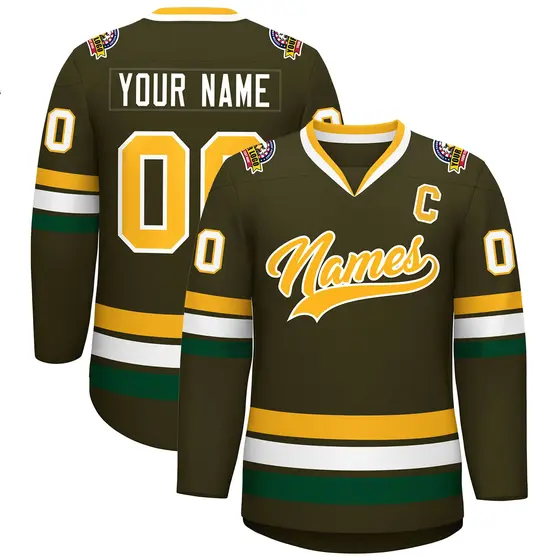Olive Gold-White Classic Style Hockey Jersey