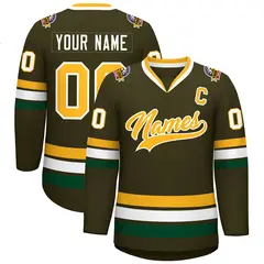 Olive Gold-White Classic Style Hockey Jersey