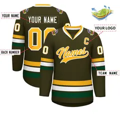 Olive Gold-White Classic Style Hockey Jersey 2
