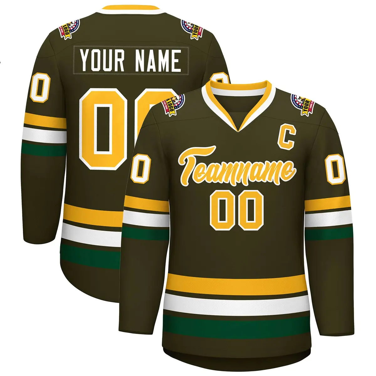 Olive Gold-White Classic Style Hockey Jersey