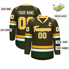 Olive Gold-White Classic Style Hockey Jersey 2
