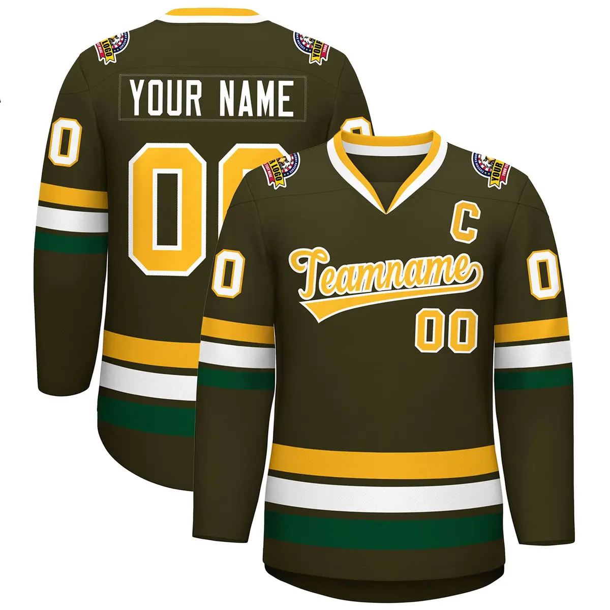Olive Gold-White Classic Style Hockey Jersey
