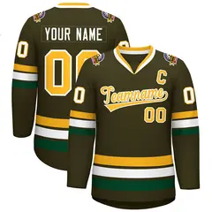 Olive Gold-White Classic Style Hockey Jersey