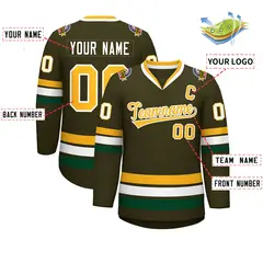 Olive Gold-White Classic Style Hockey Jersey 2