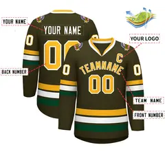 Olive Gold-White Classic Style Hockey Jersey 2