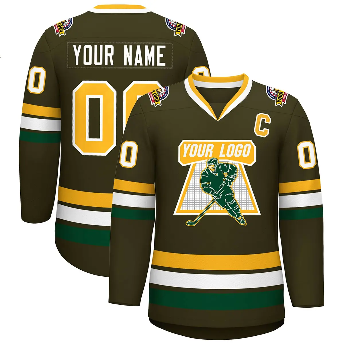 Olive Gold-White Classic Style Hockey Jersey