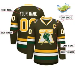 Olive Gold-White Classic Style Hockey Jersey 2