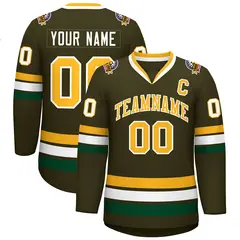 Olive Gold-White Classic Style Hockey Jersey