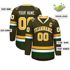 Olive Gold-White Classic Style Hockey Jersey 2