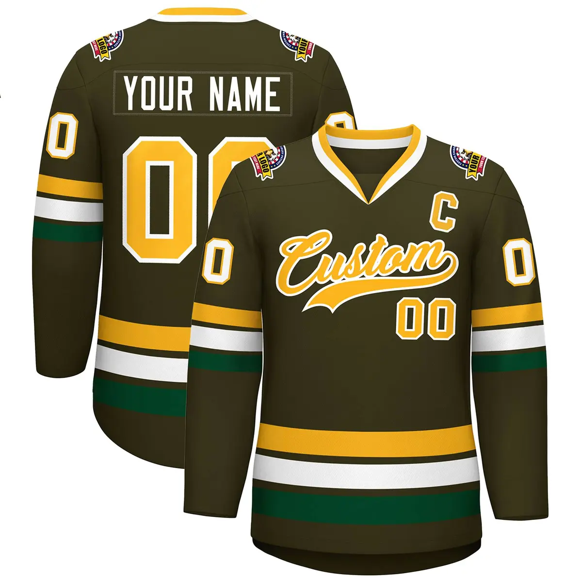 Olive Gold-White Classic Style Hockey Jersey