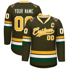 Olive Gold-White Classic Style Hockey Jersey