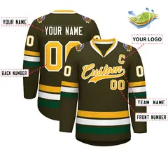 Olive Gold-White Classic Style Hockey Jersey 2