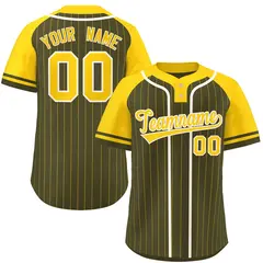 Olive Gold-White Stripe Raglan Two-Button Softball Jersey 1