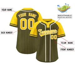 Olive Gold-White Stripe Raglan Two-Button Softball Jersey 2