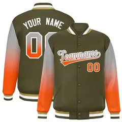 Olive Gray-Orange Gradient Varsity Full-Snap Raglan Baseball Jacket 1
