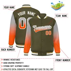 Olive Gray-Orange Gradient Varsity Full-Snap Raglan Baseball Jacket 2