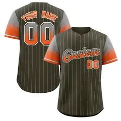 Olive Gray Orange-Olive Stripe Gradient Baseball Jersey