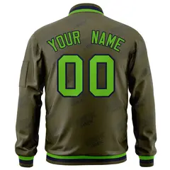 Olive Green-Navy Full-Zip Varsity Letter Bomber Jacket 4