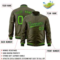 Olive Green-Navy Full-Zip Varsity Letter Bomber Jacket 2