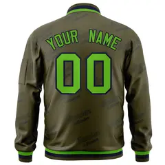 Olive Green-Navy Full-Zip Varsity Letter Bomber Jacket 4