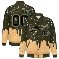 Olive Ice Cream Cone Graffiti Full-Snap Varsity Letterman Jacket