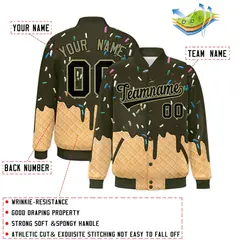Olive Ice Cream Cone Graffiti Full-Snap Varsity Letterman Jacket 2