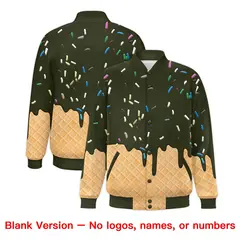 Olive Ice Cream Cone Graffiti Full-Snap Varsity Letterman Jacket 7