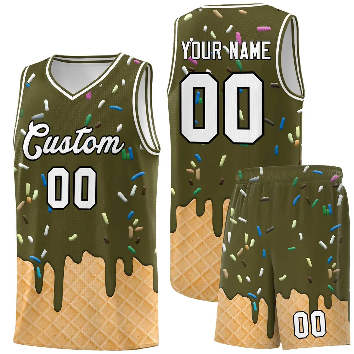 Olive Ice Cream Element Pattern Basketball Kits