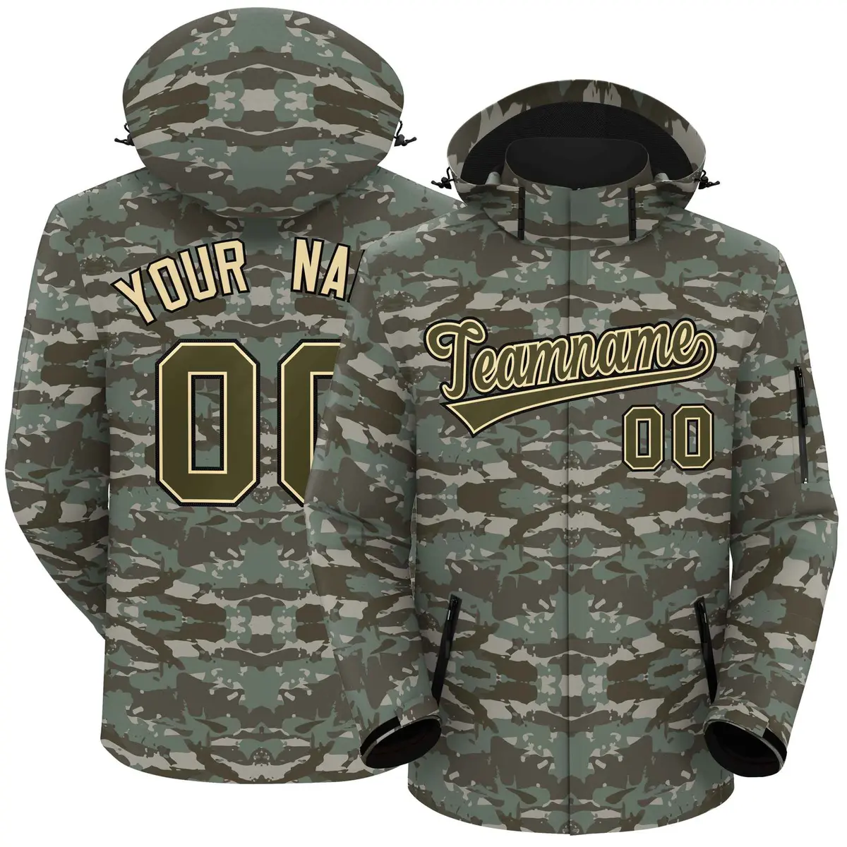 Olive Khaki-Black Camo Outdoor Windbreaker Waterproof Jacket