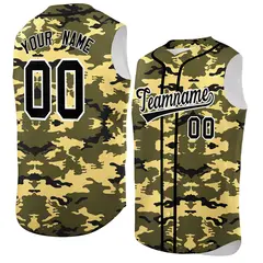 Olive Khaki Black Camo Sleeveless Baseball Jersey