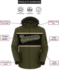 Olive Khaki-Black Color Block Hooded Waterproof Jacket 2