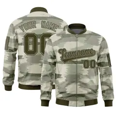 Olive Khaki Camo Varsity Full-Zip Letterman Bomber Jacket