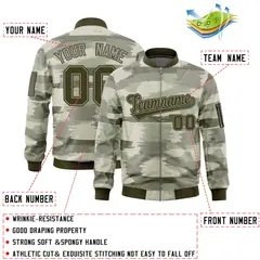 Olive Khaki Camo Varsity Full-Zip Letterman Bomber Jacket 2