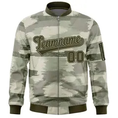Olive Khaki Camo Varsity Full-Zip Letterman Bomber Jacket 3