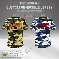 Olive Khaki Midnight Blue Camo Reversible Pullover Baseball Jersey 2