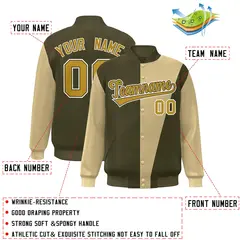 Olive Khaki-Old Gold Color Block Varsity Full-Snap Bomber Jacket 2
