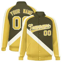 Olive Khaki Raglan Varsity Full-Snap Letterman Baseball Jacket 1
