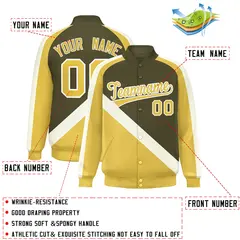 Olive Khaki Raglan Varsity Full-Snap Letterman Baseball Jacket 2