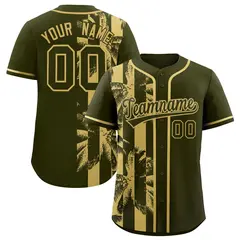 Olive Khaki Split Coconut Tree Design Baseball Jersey 1
