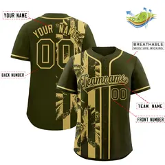 Olive Khaki Split Coconut Tree Design Baseball Jersey 2