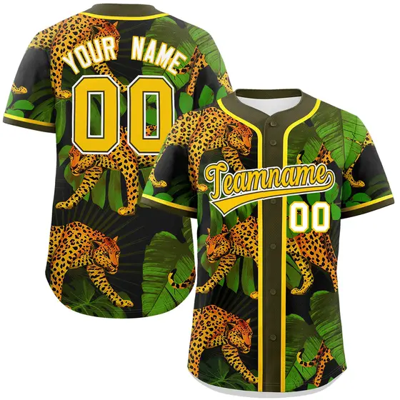 Olive Leopard Graffiti Authentic Baseball Jersey