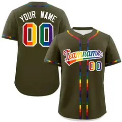 Olive LGBT Rainbow Pride Month Baseball Jersey 1