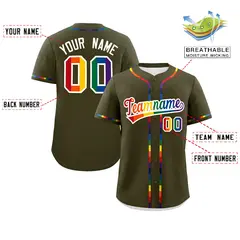 Olive LGBT Rainbow Pride Month Baseball Jersey 2