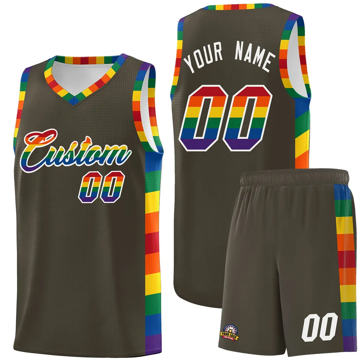 Olive LGBT Rainbow Pride Month Basketball Jersey