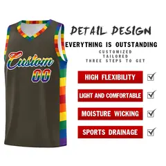 Olive LGBT Rainbow Pride Month Basketball Jersey 2