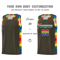 Olive LGBT Rainbow Pride Month Basketball Jersey 3