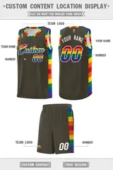 Olive LGBT Rainbow Pride Month Basketball Jersey 5