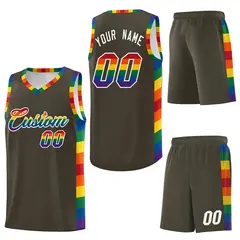 Olive LGBT Rainbow Pride Month Basketball Jersey 6